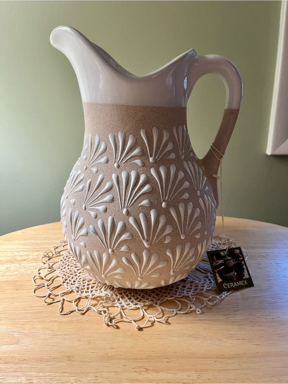Ceramex Beige and White Decorative Ceramic Pitcher